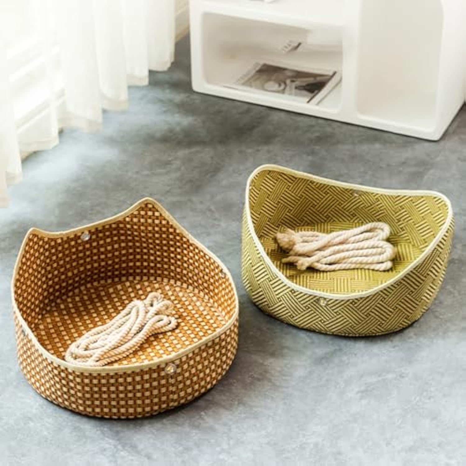 Rattan Cat Hammock - Breathable Hanging Perch Bed with Metal Hooks