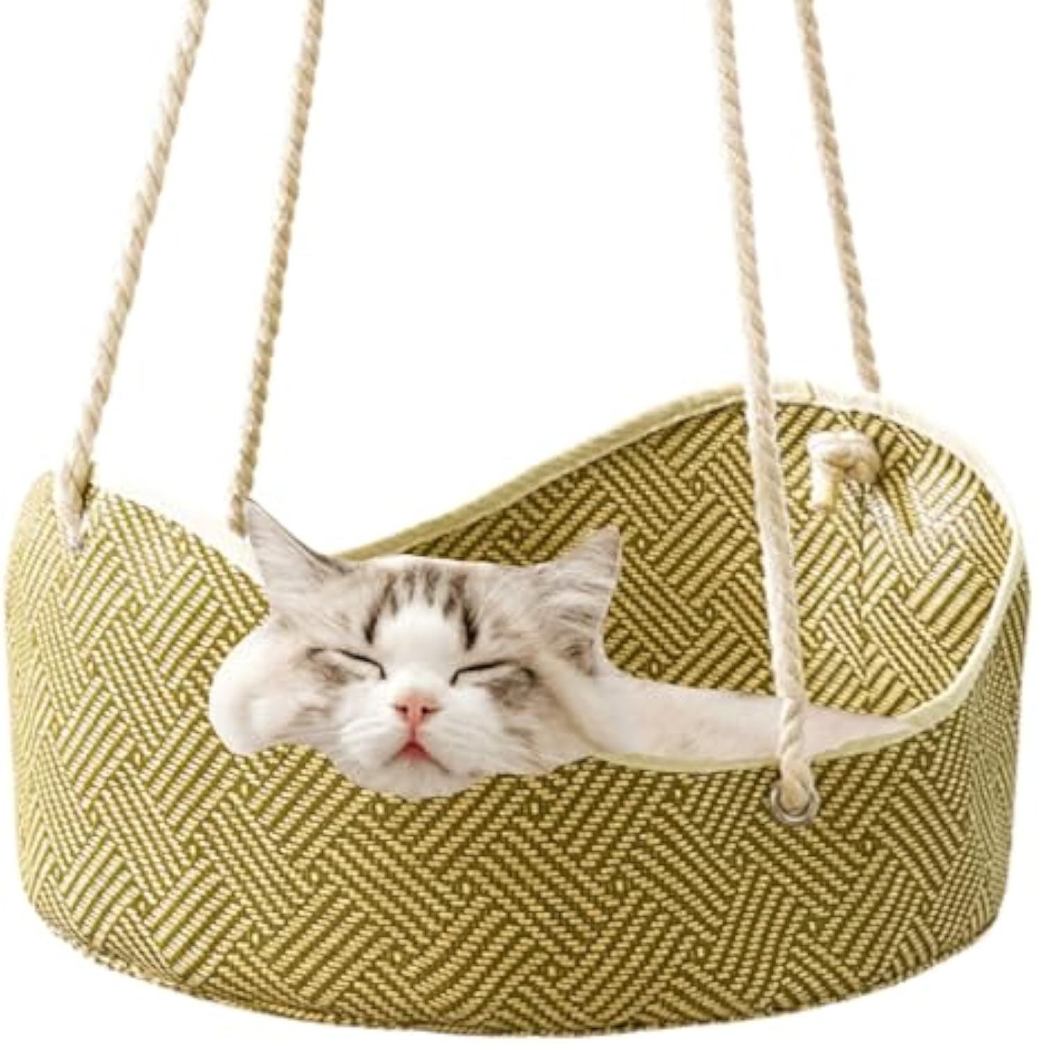 Rattan Cat Hammock - Breathable Hanging Perch Bed with Metal Hooks