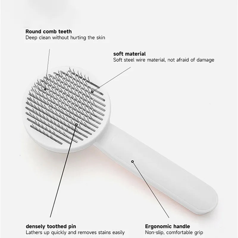 Self-Cleaning Pet Brush - One-Click Hair Release for Cats and Dogs